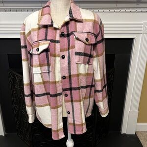 Pink and Cream Plaid Button-Up Shacket